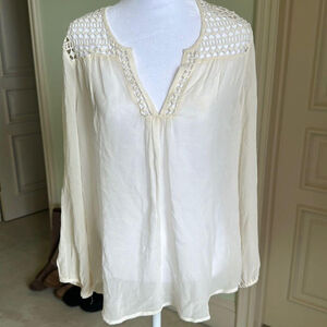 Joie Cream Sheer Later Cut Silk Blouse Size Small